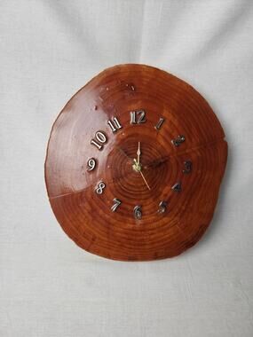 Vintage Clock 9x 11 Handmade Live Edge Wood Round Wall Quartz Rustic Cabin Decor